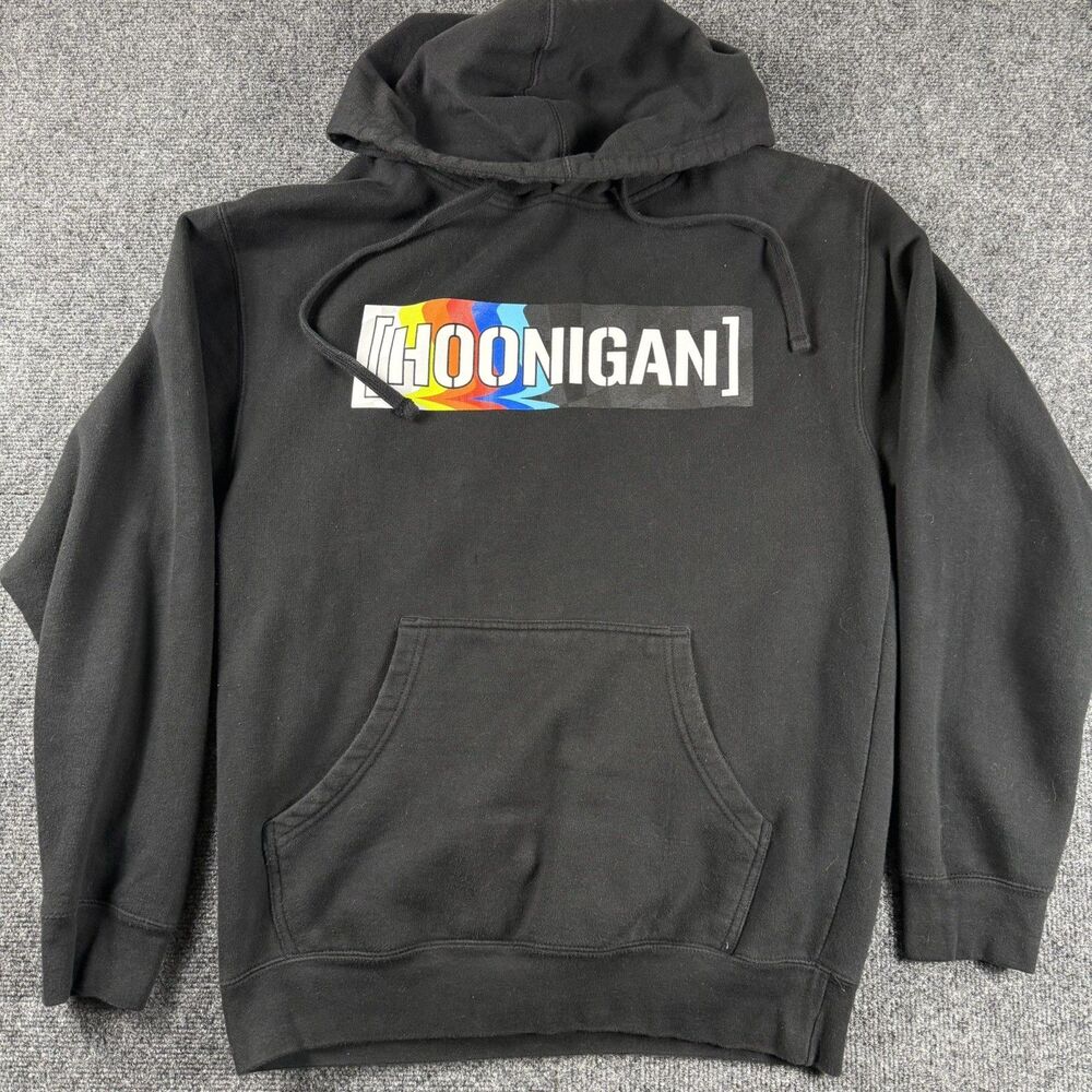 Hoonigan Censor Bar Glitch Logo Pullover Hoodie Black Mens Size Medium